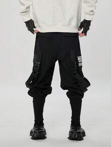 Men's Japanese Kanji Streetwear Techwear Cargo Pants Tapered Cyberpunk Joggers With Straps - 黑色 - 查看 8