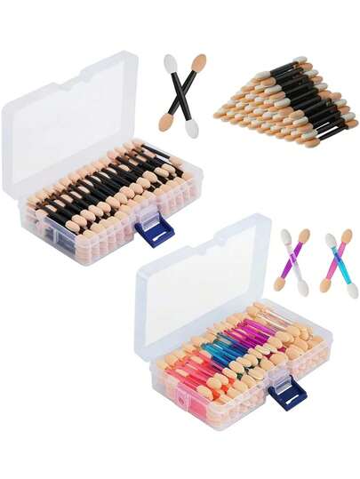 100支/50支双头眼影刷，一次性双头眼影刷，椭圆形眼线刷，化妆刷工具