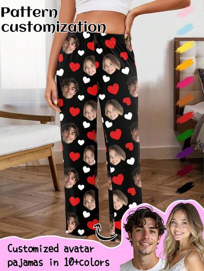 Printstory Customized Women's Pajama Pants, Personalized Couple's Big Head Photo,Dawg,Colorful,Cute,Adorable,Contracted,Funny,Custom,Unique,Customized,Personalized,Ideal Gifts For Him,Ideal Gifts For Her,Boyfriend,Girlfriend,Family,Friends,Grandparents,Her,Easy Comfort,Underwear & Sleepwear,Customized Women Sleep And Lounge,New Year's Eve Outfit