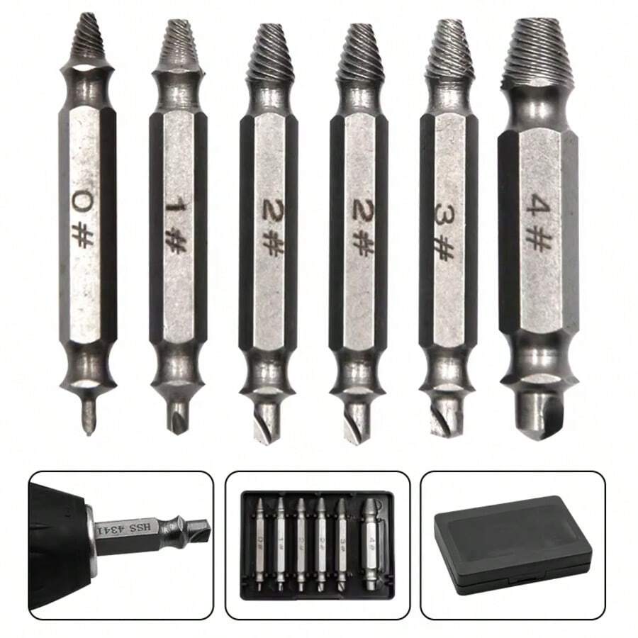 6 件双头螺丝取出器工具套件，S2 螺丝刀头拆卸套装 - 黑色 - 查看 1