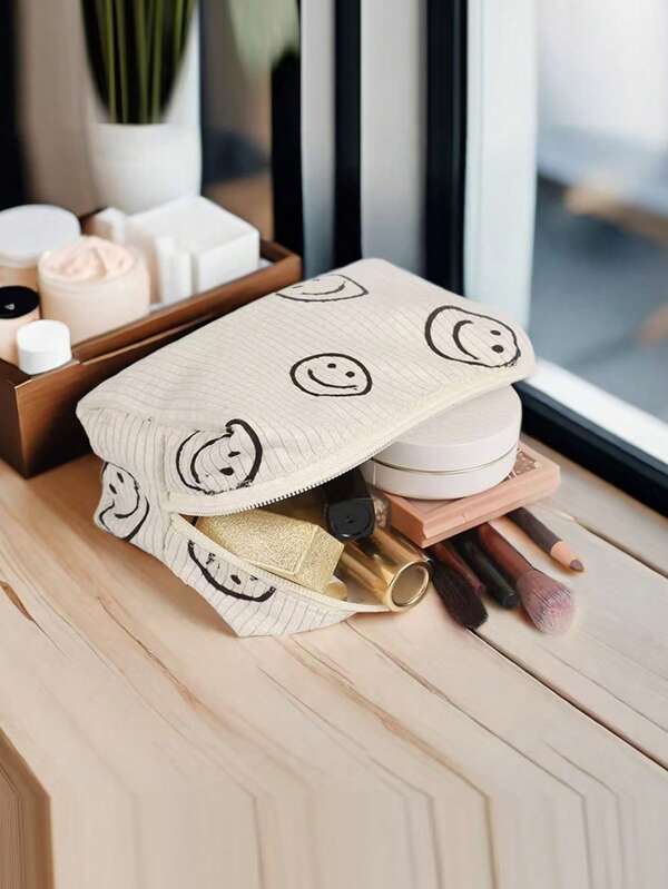 1 pièce Sac de maquillage de voyage en velours côtelé, sac cosmétique multifonctionnel léger, organisateur de salle de bain, portefeuille de douche, pochette portable pour cosmétiques, pinceaux, soins de la peau, téléphone portable, pièces de monnaie, petits articles, pour la maison, les voyages, les vacances et l'école. Étui de rangement pour maquillage, sac de maquillage, pochette de soins de la peau, sac de rangement, accessoires de voyage, vacances d'été, rentrée scolaire, sac pour l'école, sac de voyage pour femmes, sac de maquillage pour le voyage