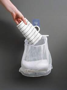 1 件壁挂式网状挂袋透气多用途收纳整理器适用于浴室、洗衣房 - 节省空间的现代设计，可用于化妆品和衣物晾干 - 彩色 - 查看 11