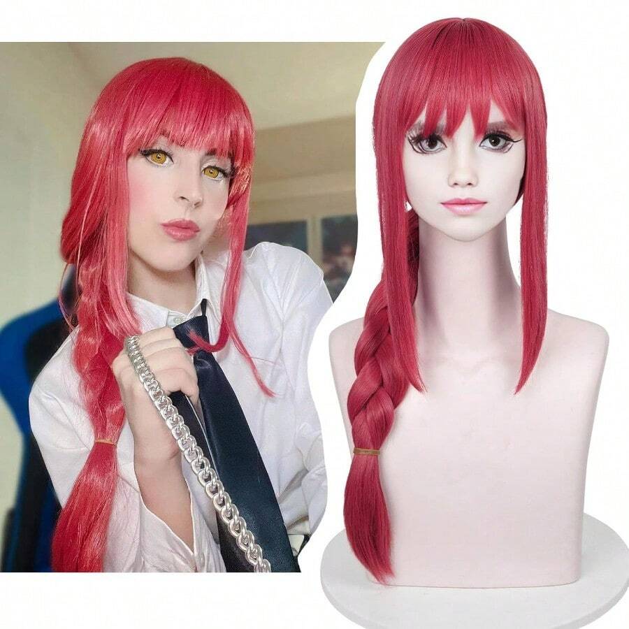 Aicos Anime Long Pink Red Cosplay Braids Wigs For Women Long Wigs Cosplay + Free Cap01 - A-洋紅色 - 查看 1