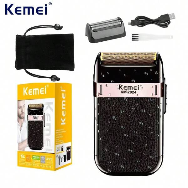 Kemei Afeitadora eléctrica KM-2024 para hombres con cabezal de repuesto, afeitadora eléctrica recargable por USB para hombres, recortadora de barba portátil, recortadora de pelo recíproca, afeitadora de viaje, regalo de cumpleaños para el padre