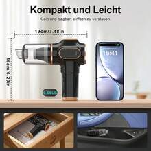 Aspiradora de mano con fuerte potencia de succión, aspiradora de coche inalámbrica, carga USB y múltiples accesorios de limpieza, adecuada para una limpieza rápida, aspiradora para hogar y coche.