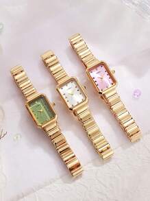 Conjunto de 5 peças de relógio quadrado feminino com joias azuis e cristal branco - Relógio de quartzo casual da moda com colar, anel e brincos (sem caixa), relógios femininos