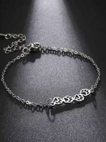 TEAMER 1pc Women Stainless Steel Cute Pet Paw Print Bracelet, Minimalist Animal Element Jewelry, Fashionable Gift For Friends