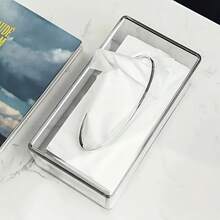 1pc Modern Clear Acrylic Tissue Box Cover With Smooth Paper Exit - Sleek Rectangular Design For Bathroom & Living Room Decor, Minimalist Style Plastic Dispenser Case, Tissue Organization | Modern Home Accent | Clear Acrylic Cover - Multicolor - View 2