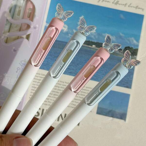 1 pezzo/2 pezzi Penna neutra con farfalla rotante, penna neutra a sfera con farfalla sfumata, penna neutra colorata ad asciugatura rapida da 0,5 mm, forniture scolastiche, regalo per studenti, penna per firme in ufficio, colore e stile casuali