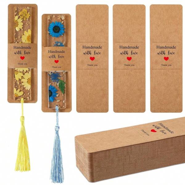 20/40Pcs Resin Bookmark Holder, 5.9 X 1.9 Inch, Kraft Paper Bookmark Set, DIY Bookmark Display Card, For Bookmark Packaging, Small Business Packaging Supplies, Party Favors, Gifts