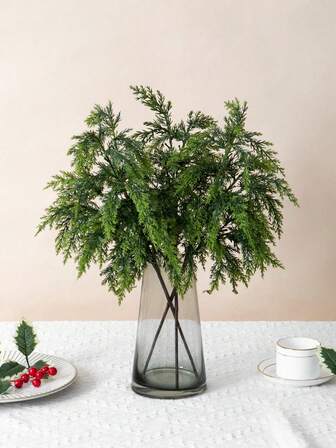 1 st/3 st 53 cm långa naturtrogna mjuka ceder- och norfolktallgrenar, buntar av gröna tall- och cypressblad, konstgjorda växter, gör-det-själv-tranbärsblommor, lämpliga för julgransdekoration, heminredning, inomhus- och utomhusveranda, trädgård, festaktiviteter, julbordsdekoration | Juldekorationsgåvor