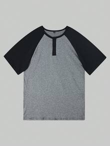 ALTZTAR Men's Raglan Henley Neck Short Sleeve T-Shirt, Casual Retro - Grey - View 2