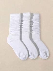 3 أزواج من جوارب النساء الكلاسيكية طويلة فوق الركبة باللون الأحادي، طراز كوليجي عصري، مناسبة للارتداء اليومي