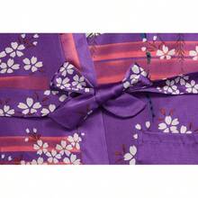 DandyChic Women's Long Floral Satin Robes Imitation Silk Sleepwear Bridal Dressing Gown For Bridesmaid Nightgownhalloween - 櫻花紫 - 查看 4