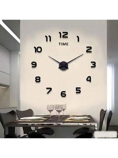 3D DIY Wand Klok Acrylic Spiegel Stickers Clocks Home ation Living Room Quartz Needle Hang Horloge Europe s: Zwart Zilver 16/19/35 Inches Optional view 7