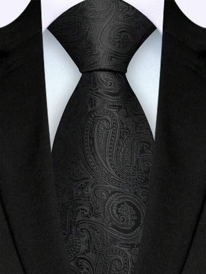 1pc Men's 8cm Width Black Paisley & Cashew Flower Necktie, High Quality Fashion Wedding Party Business Tie Men Necktie