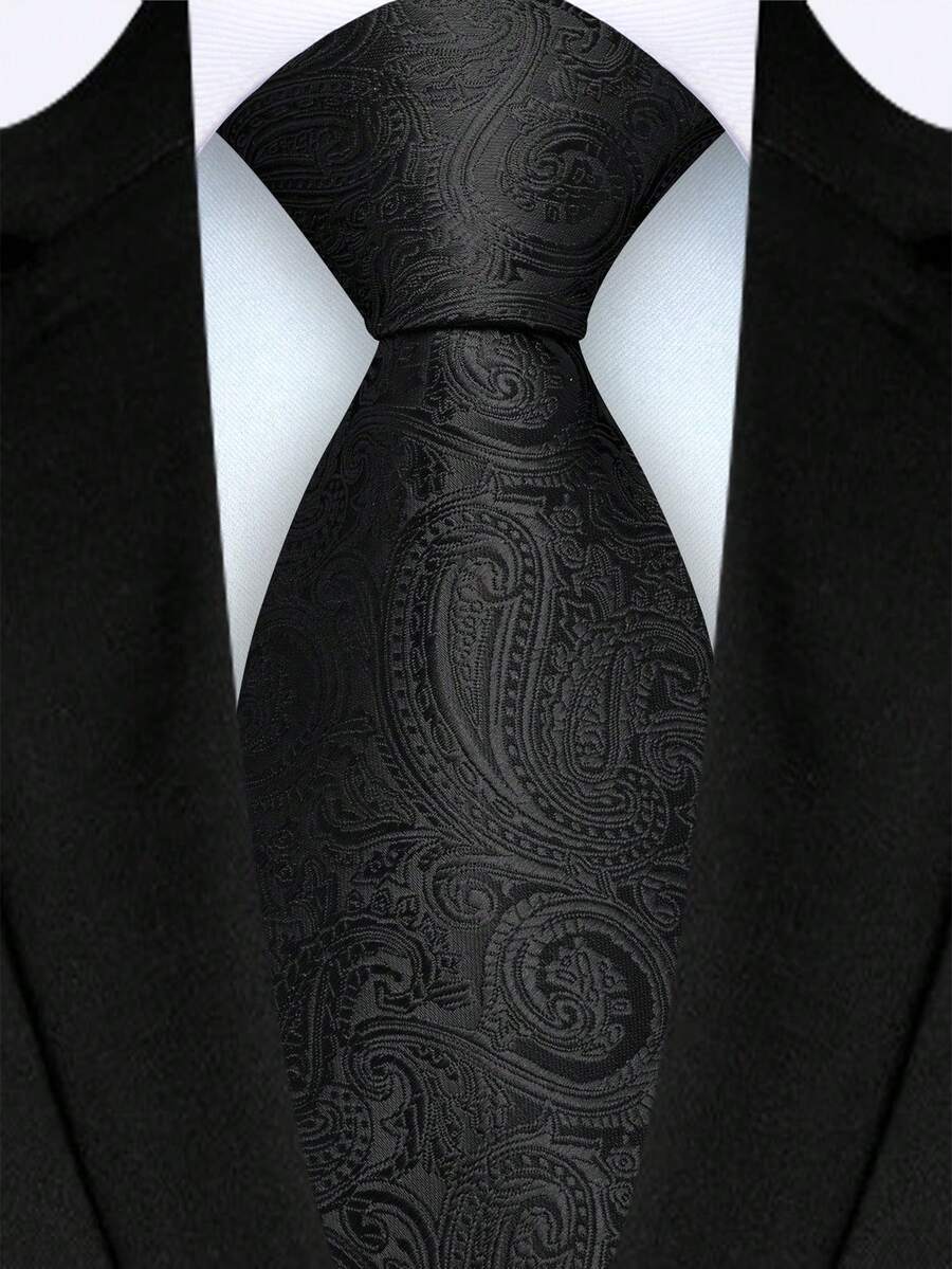 1pc Men's 8cm Width Black Paisley & Cashew Flower Necktie, High Quality Fashion Wedding Party Business Tie Men Necktie - Black - View 1