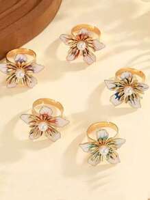 1 pieza Anillo abierto con flor de cristal de gran tamaño al estilo europeo y estadounidense, regalo de boda/fiesta/festival para mujer, de moda