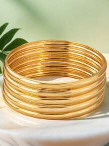 5pcs Gold Color Elegant Bangle Bracelets, Luxury Minimalist , Suitable For Daily Wear And Occasions, Gifts For Women