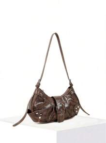 Dedoo Geantă crossbody vintage ușoară și portabilă pentru femei: Poșetă de motocicletă din piele vegană, în stil punk și gotic Y2K, cu nituri, lanțuri metalice și curea reglabilă - Accesorii pentru adolescenți, studente, modă stradală, concerte, festivaluri de muzică și ținute edgy., Geantă în stilul modei anilor 2000 pentru femei