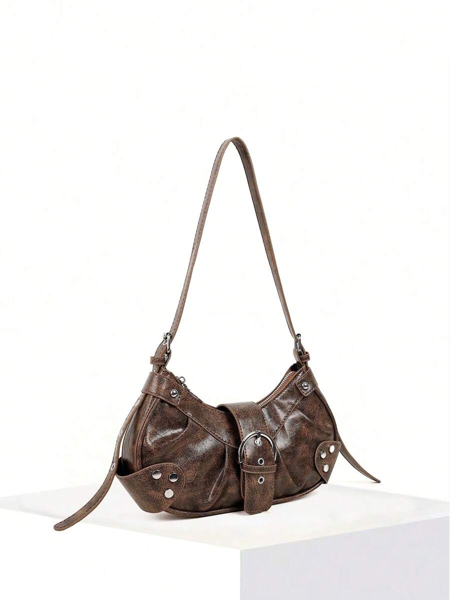 Dedoo Geantă crossbody vintage ușoară și portabilă pentru femei: Poșetă de motocicletă din piele vegană, în stil punk și gotic Y2K, cu nituri, lanțuri metalice și curea reglabilă - Accesorii pentru adolescenți, studente, modă stradală, concerte, festivaluri de muzică și ținute edgy., Geantă în stilul modei anilor 2000 pentru femei