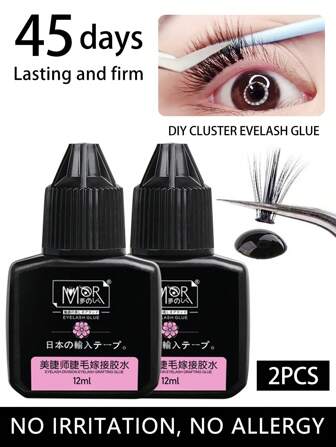 2 件 12ml 睫毛胶 簇状睫毛胶 黑色敏感睫毛胶 快干防水睫毛胶 单根睫毛胶 持久 DIY 睫毛延长胶 强力定型睫毛胶 用于睫毛延长 睫毛胶，睫毛胶