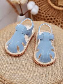 Yibubu Blue Infant Sandals,Male And Female Babies The Same Style,Baotou Hollow Design,Soft Rubber Sole Non-Slip,Flat Sandals For Newborn
