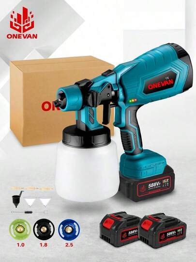 ONEVAN Paint Sprayer-Cordless Electric Airless Spray Gun With Long-Lasting Power, Easy To Clean For House Painting, Furniture, Cabinets, Fence, Walls, Doors