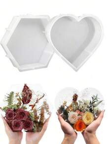 1/2 pièces Moule en résine silicone en forme de cœur hexagonal de grande taille. Moule artisanal pour la décoration de la maison, les bijoux, les cadeaux faits maison. Convient pour le livre, l'oreiller, la cristallerie, l'artisanat en résine époxy.