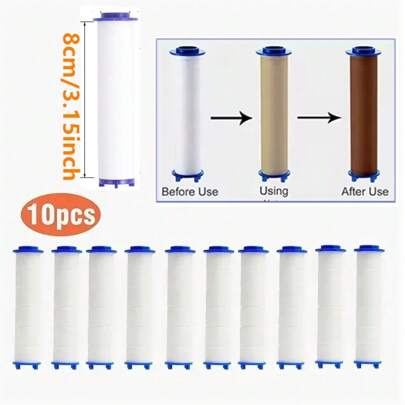 10 piezas de cartuchos de filtro para cabezal de ducha - Agua talla grande limpia, Vida talla grande saludable, Blanco, Filtra micro-sedimentos e impurezas, Se adapta a duchas comunes, Listo para usar después de 2 días, Agua libre de óxido, Filtro de agua de ducha | Diseño transparente | Cartucho de filtro de sedimentos