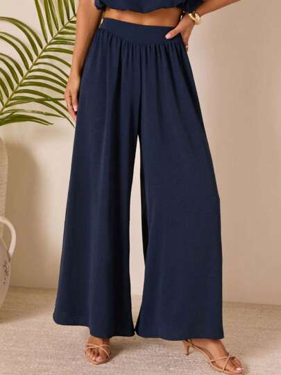 Pleated Swing Wide Leg Casual Loose Solid Color Pants