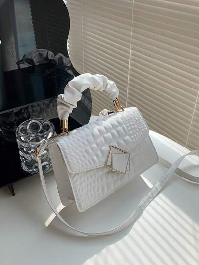 Fashionable Solid Color Crease Hand Bag, Cloud Bag, Crinkle Bag, Crocodile Print, Large Capacity, Stylish Women Handbag, Suitable For Shopping, Wallet, Shopping, Young Women, College Students, Newbies, White-Collar Workers. Ideal For Office, University, Work, Business, Commuting, Outdoor Activities, Travel And Outing