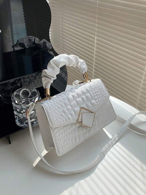 Bolso de mano plegable de unicolor, bolso nube, bolso arrugado, estampado de cocodrilo, de gran capacidad, bolso de moda para mujeres, ideal para compras, billetera, estudiantes universitarios, mujeres jóvenes, trabajadoras de oficina. Perfecto para la oficina, la universidad, el trabajo, los negocios, los desplazamientos, las actividades al aire libre, los viajes y las salidas.