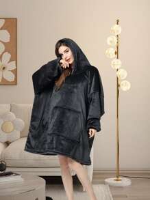 2pcs/1pc Wearable Blanket Hoodie For Adults, Oversized Wearable Pajamas With Big Pockets, Thick Warm Wearable Hooded Sweatshirt Blanket, Soft Plush Sweatshirt Hooded Popular Tops One Size Fits, Great Gift For Friends, Family On Christmas, New Year