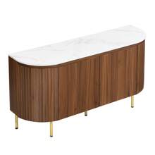 Sairedel Credenza moderna ad arco con ripiani regolabili e gambe in metallo, ideale per soggiorno e sala da pranzo (noce)