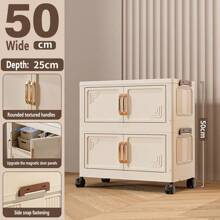 Foldable Multi-Tier Storage Box, Double Door Storage Cabinet For Clothes, Books, Snacks In Bedroom, Living Room, Cream Color