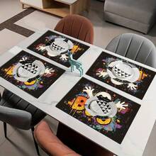 4pcs Halloween Ghost Print Placemats Set, Woven Polyester Rectangular Table Mats, Hand Wash Only, Kitchen & Home Decor, Indoor & Outdoor Dining Decoration - Multicolor - View 11