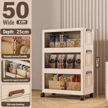 可折叠多层收纳箱卧室衣服双门储物柜，奶油色，适用于客厅书籍和零食