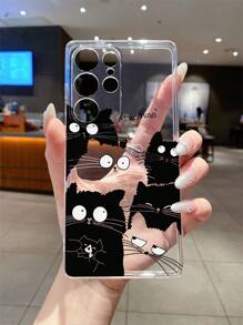 1pc Black & White Cat Design Phone Case With Precise Cutout Camera Protection, Compatible With Samsung, Apple, Nothing, Pixel, INFINIX, Xiaomi/Redmi