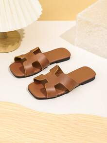 1 双新款方头儿童拖鞋，配色软底时尚凉鞋，适合小女孩，休闲公主鞋，防滑沙滩鞋，室内外均可穿着，适合小男孩 - 棕色 - 查看 3