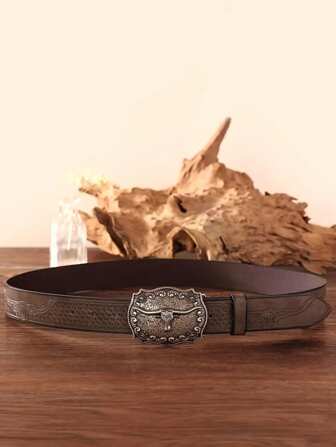 1条多功能西部牛仔压花印花休闲腰带，PU皮革材质，铆钉装饰，时尚波西米亚风休闲青年潮流腰带，适合所有季节，休闲、商务、送给男友、丈夫、父亲、男士的礼物，日常穿着，时尚，青少年，户外，度假，运动，旅行，街头，波西米亚风，复古秋季，万圣节秋冬配饰，适合青少年、青年、男士，休闲，户外，运动，度假，毕业礼物，生日礼物，日常穿着