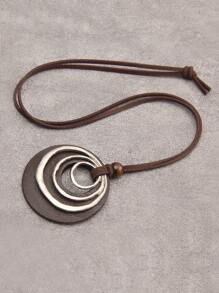 1 pieza Collar con colgante asimétrico geométrico circular simple de aleación y madera para hombre