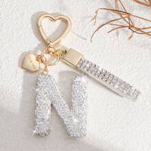 1 件白色软陶字母水钻钥匙扣可爱个性化包饰，汽车钥匙扣爱心装饰，送给妈妈、朋友、情人节背包的礼物，适合学校汽车配件哥特 Y2k - 白色 - 查看 17