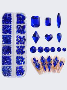 Juego de 12 rejillas surtidas de piedras de cristal AB 3D acrílicas para decoración de uñas, joyas artesanales, ropa y rostro, con herramientas para manualidades DIY