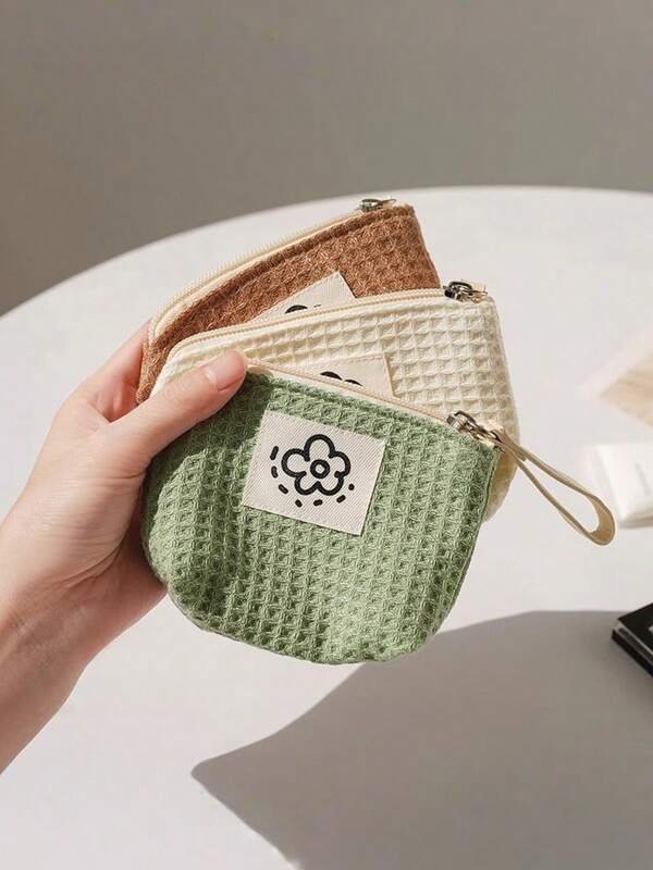 1Pc New Cute Simple Wallet With Fresh Flowers, Mini Coin Bag, Jewelry Organizer Commuter Lipstick Headphones Makeup Key Storage Bag Multipurpose Handbag Women Floral Print Mini Pouch Small Cosmetic Bags ﻿Portable Creative Waffle Coin Purses