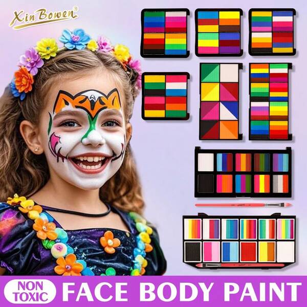 Xin Bowen Face Body Paint Set – Rainbow Split Cakes, And Gentle On Skin, Easy To Use & Wash Off, Perfect For Festivals, Halloween, Costume Parties, School Events & DIY Face Painting Fun