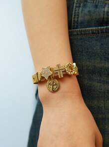 Pulseira com pingente de cruz e coração em pedra de zircônia multicolorida, 1/5/10 peças, faça você mesmo, acessórios para fazer joias, presente para família, casais e amigos