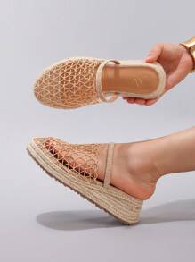 Sandalias con cuña de soga de cáñamo, suela gruesa, respirables con malla calada, diapositivas planas casuales para vacaciones de verano, zapatos de moda diarios para mujer