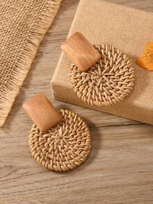 1 Cặp Hoa tai tròn bằng gỗ hình học thủ công đơn giản theo phong cách Bohemian Châu Âu & Mỹ, phù hợp cho trang phục hàng ngày và đi nghỉ của phụ nữ - Mây B - Xem 2