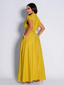 Amarilo Turmeric Sleeveless Gathered Top With Elegant Skirt, Casual And Elegant Style, Suitable For Small Gatherings, Commuting, Daily Life; Elegant And Ladylike Style, The Latest Spring And Summer Women's Daily Simple Style Suit